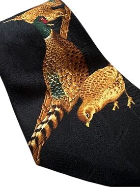 Robert Talbott Black Tie Best of Clasd with Gold & Green Pheasant Motif